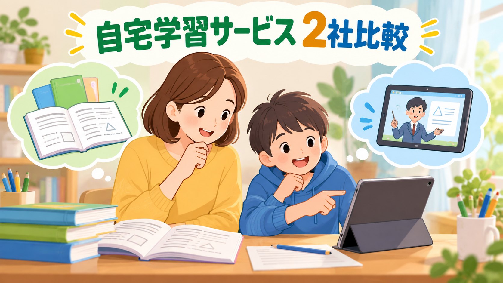 小中学生向け自宅学習サービス2社比較｜買い切り教材と月額映像授業の違いの要点